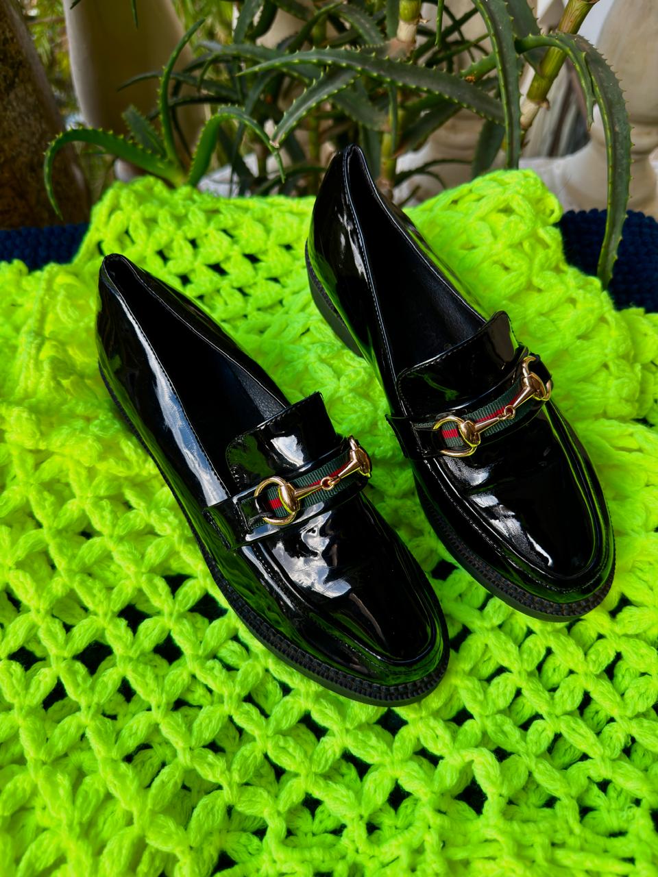 Black Gold Buckle Office Shoe